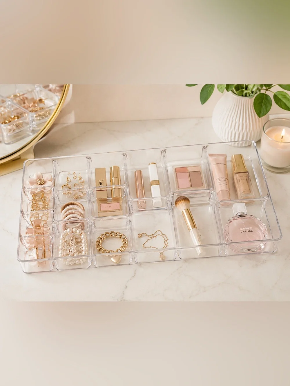 Clear Acrylic Drawer Organizer Tray 15 Compartment Makeup Jewelry Craft Storage